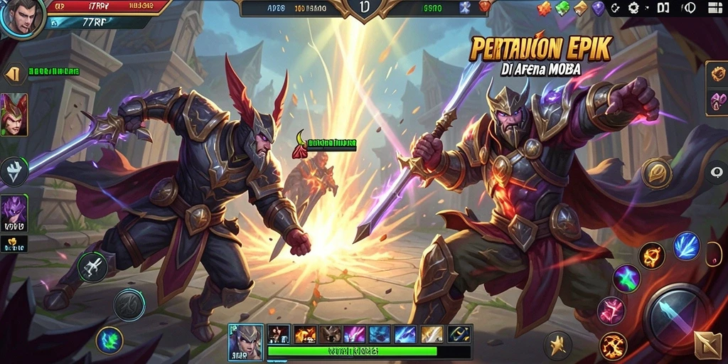 Tangkapan layar gameplay seru dari 77RP di arena MOBA.