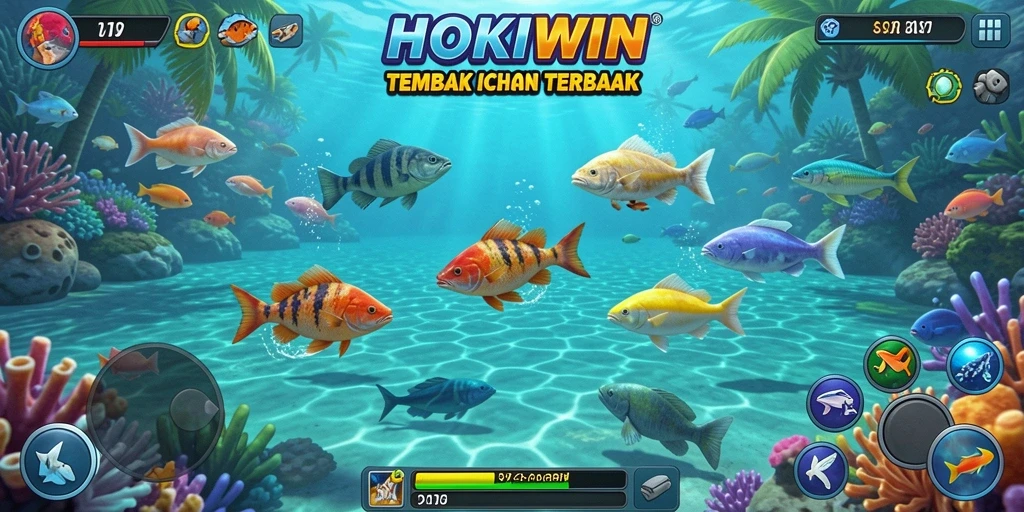 Screenshot utama HOKIWIN yang menunjukkan gameplay penuh aksi Tembak Ikan.