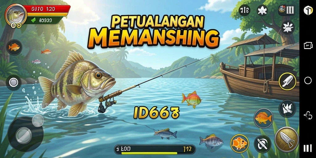 Screenshot gameplay ID66 menampilkan aksi menarik saat memancing.