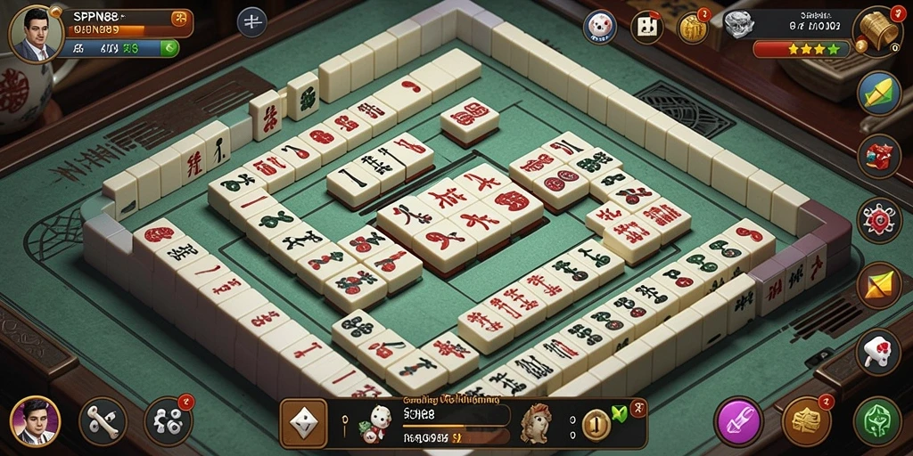Tampilan menarik dari gameplay SPN88 yang menampilkan berbagai ubin Mahjong.